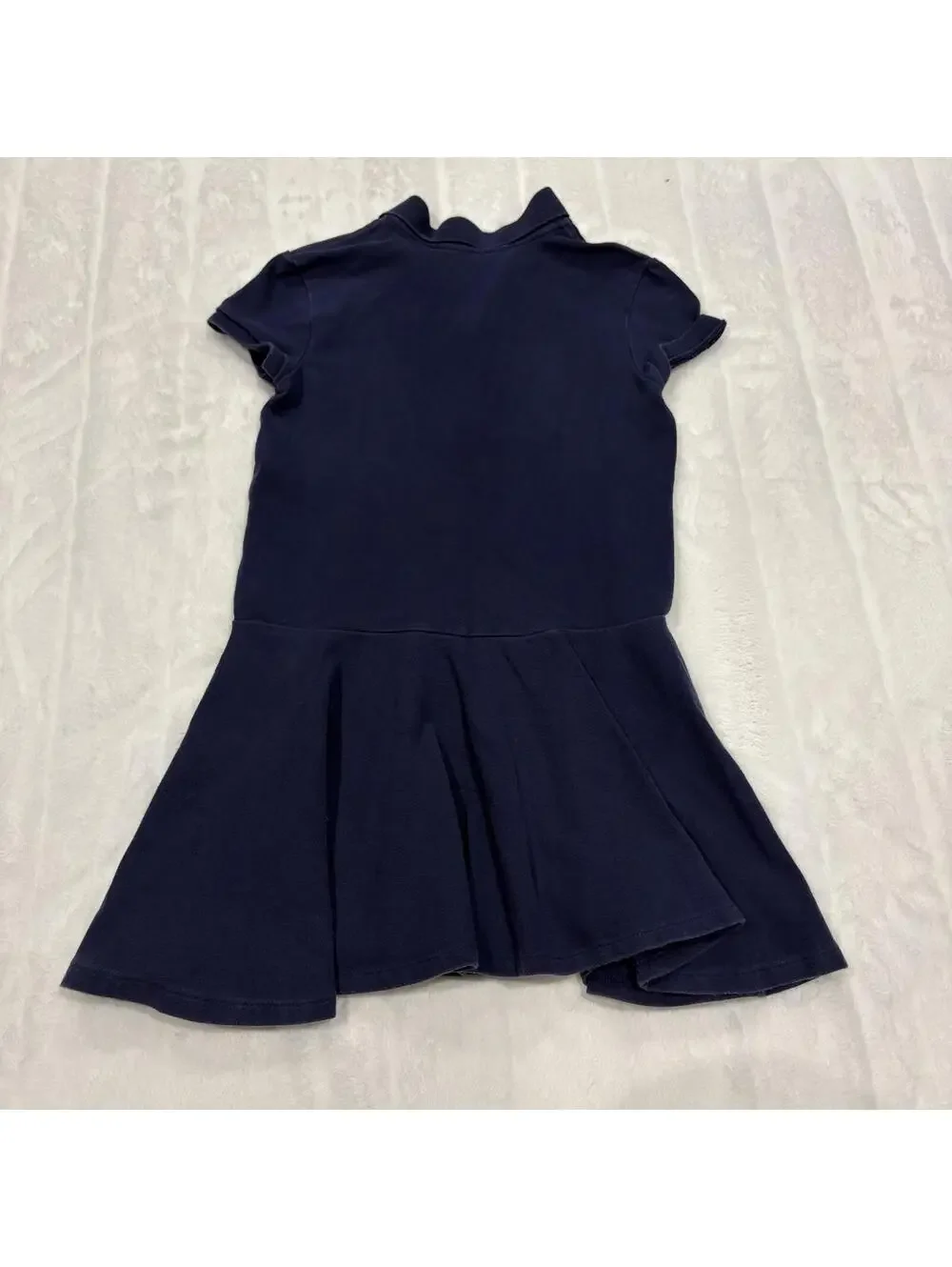 Polo Ralph Lauren Girls M 8-10 Navy Cotton Blend Polo Dress Preppy Pleated Skirt
